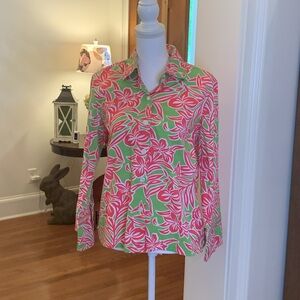 Izod Green and Pink Floral Blouse